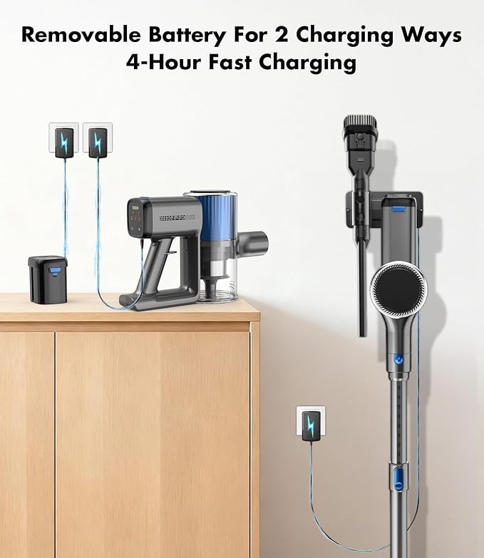 Cordless Vacuum Cleaner, 580W/50Kpa/50Mins Stick Vacuum for Home, LED Touch Screen, Anti-Tangle, Wall Mount Charging