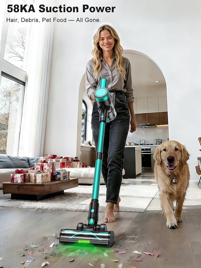 Cordless Vacuum Cleaner,58kPa/10-in-1 Stick Vacuum with 29-inch Hose and LED Lighting Brush,50Mins Runtime Vacuum Cleaner for