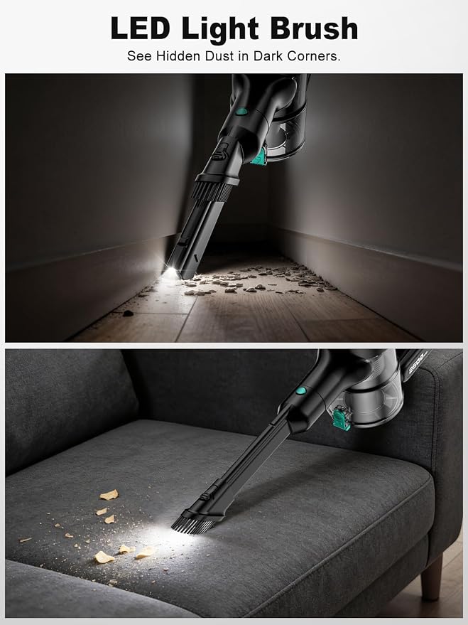 Cordless Vacuum Cleaner,58kPa/10-in-1 Stick Vacuum with 29-inch Hose and LED Lighting Brush,50Mins Runtime Vacuum Cleaner for