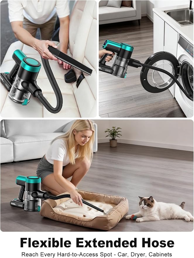 Cordless Vacuum Cleaner,58kPa/10-in-1 Stick Vacuum with 29-inch Hose and LED Lighting Brush,50Mins Runtime Vacuum Cleaner for
