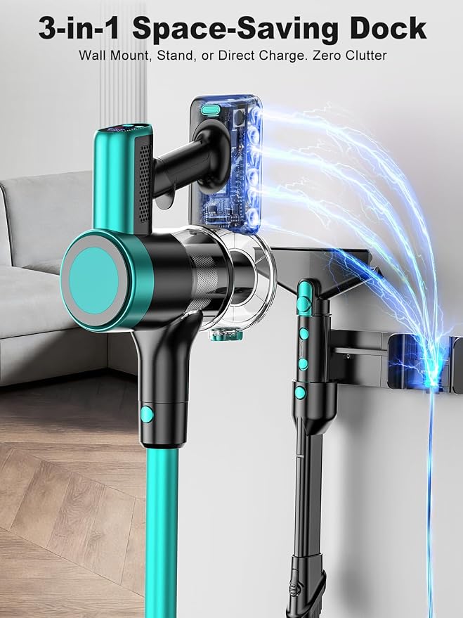 Cordless Vacuum Cleaner,58kPa/10-in-1 Stick Vacuum with 29-inch Hose and LED Lighting Brush,50Mins Runtime Vacuum Cleaner for