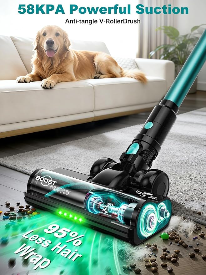 Cordless Vacuum Cleaner, 58Kpa 10 in 1 Vacuum Cleaners for Home, 55Mins Stick Vacuum with Self-Standing & LED Display