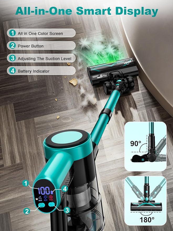 Cordless Vacuum Cleaner, 58Kpa 10 in 1 Vacuum Cleaners for Home, 55Mins Stick Vacuum with Self-Standing & LED Display
