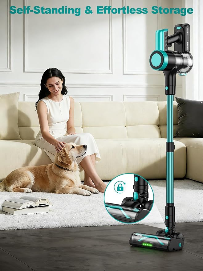 Cordless Vacuum Cleaner, 58Kpa 10 in 1 Vacuum Cleaners for Home, 55Mins Stick Vacuum with Self-Standing & LED Display