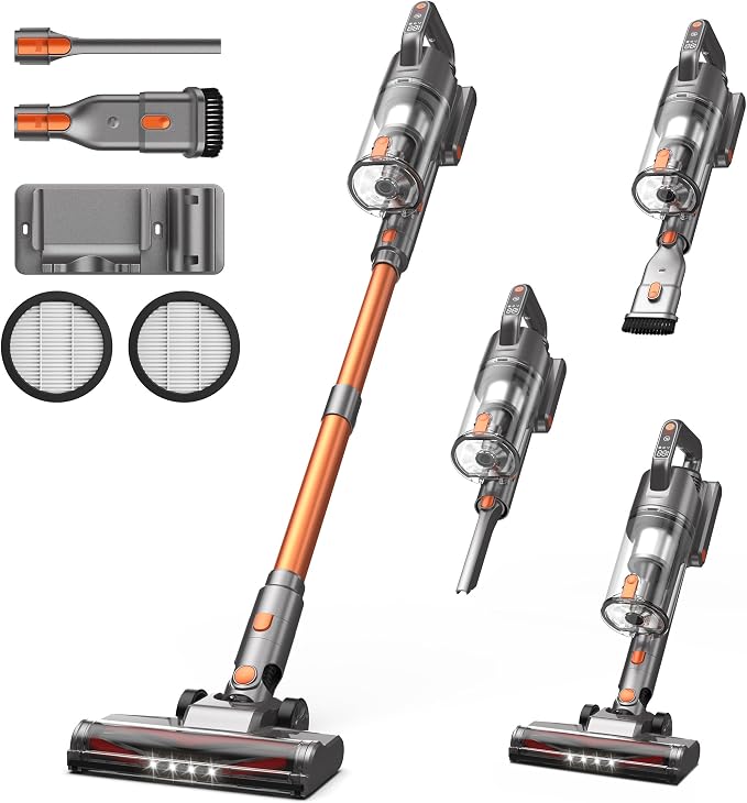Cordless Vacuum Cleaner, 600W 50KPA 55Mins Vacuum Cleaners for Home, Stick Vacuum with LED Display, Anti-Tangle, Wall Mount