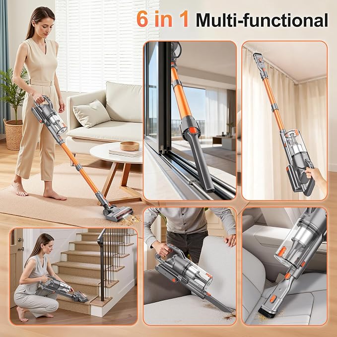 Cordless Vacuum Cleaner, 600W 50KPA 55Mins Vacuum Cleaners for Home, Stick Vacuum with LED Display, Anti-Tangle, Wall Mount