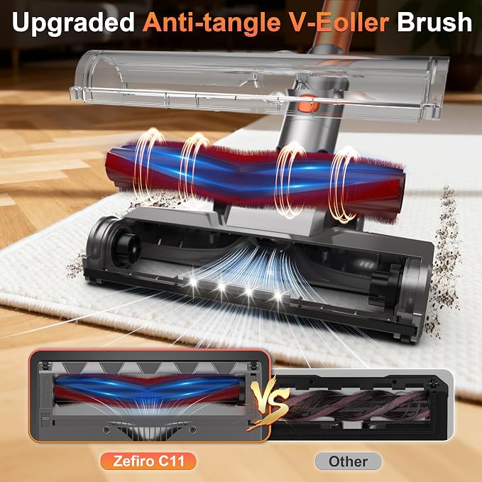 Cordless Vacuum Cleaner, 600W 50KPA 55Mins Vacuum Cleaners for Home, Stick Vacuum with LED Display, Anti-Tangle, Wall Mount