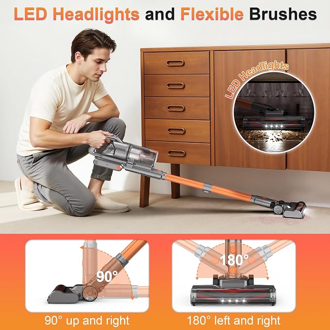 Cordless Vacuum Cleaner, 600W 50KPA 55Mins Vacuum Cleaners for Home, Stick Vacuum with LED Display, Anti-Tangle, Wall Mount