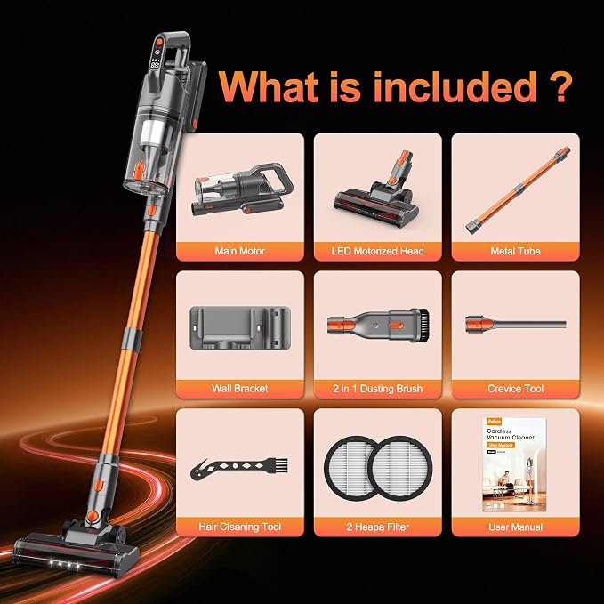Cordless Vacuum Cleaner, 600W 50KPA 55Mins Vacuum Cleaners for Home, Stick Vacuum with LED Display, Anti-Tangle, Wall Mount