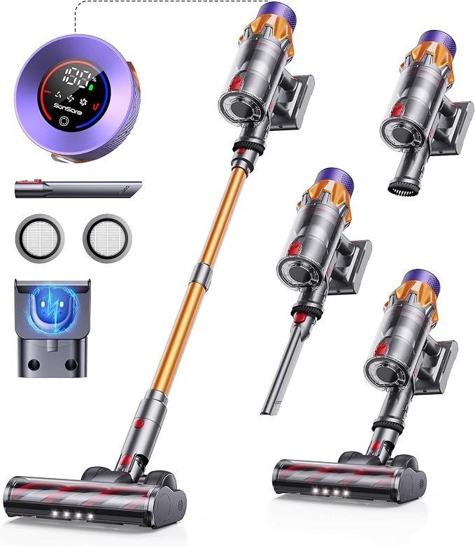 Cordless Vacuum Cleaner, 600W 50KPA 65Mins Cordless Stick Vacuum Cleaner With Touch Screen, Self-Standing,Wall Mount