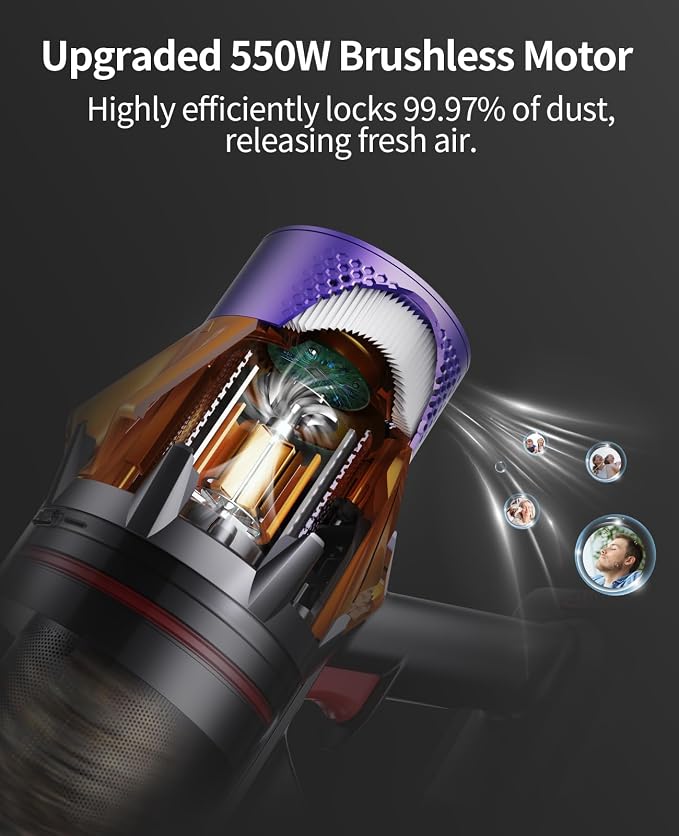 Cordless Vacuum Cleaner, 600W 50KPA 65Mins Cordless Stick Vacuum Cleaner With Touch Screen, Self-Standing,Wall Mount
