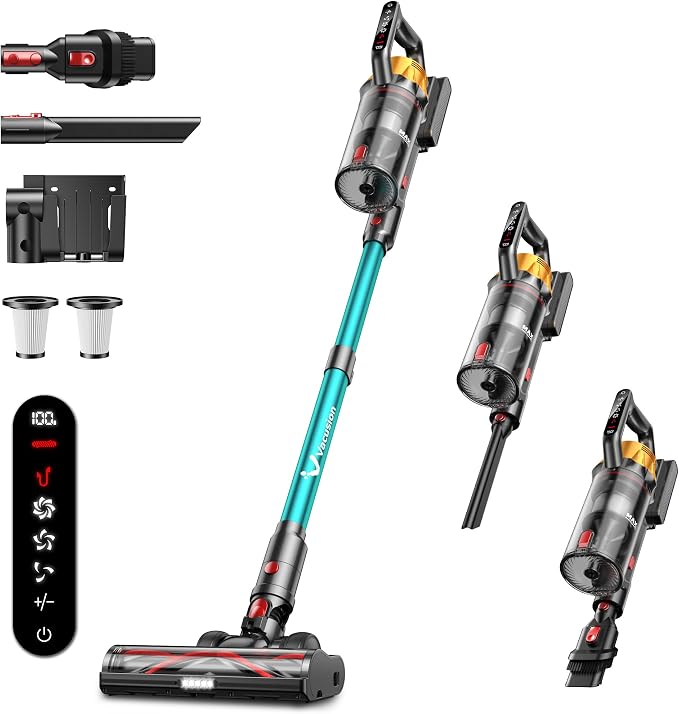 Cordless Vacuum Cleaner, 650W 55KPa 60Mins Vacuum Cleaners for Home, 8-in-1 Stick Vacuum with Charging Dock Station, Powerful
