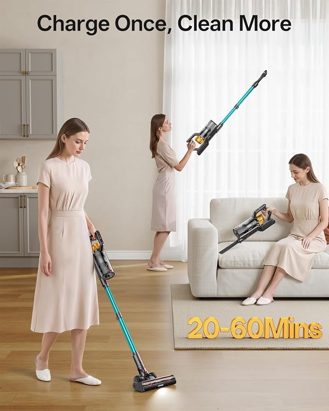 Cordless Vacuum Cleaner, 650W 55KPa 60Mins Vacuum Cleaners for Home, 8-in-1 Stick Vacuum with Charging Dock Station, Powerful
