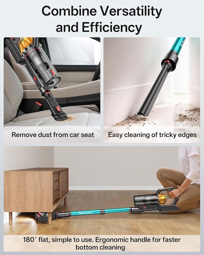 Cordless Vacuum Cleaner, 650W 55KPa 60Mins Vacuum Cleaners for Home, 8-in-1 Stick Vacuum with Charging Dock Station, Powerful