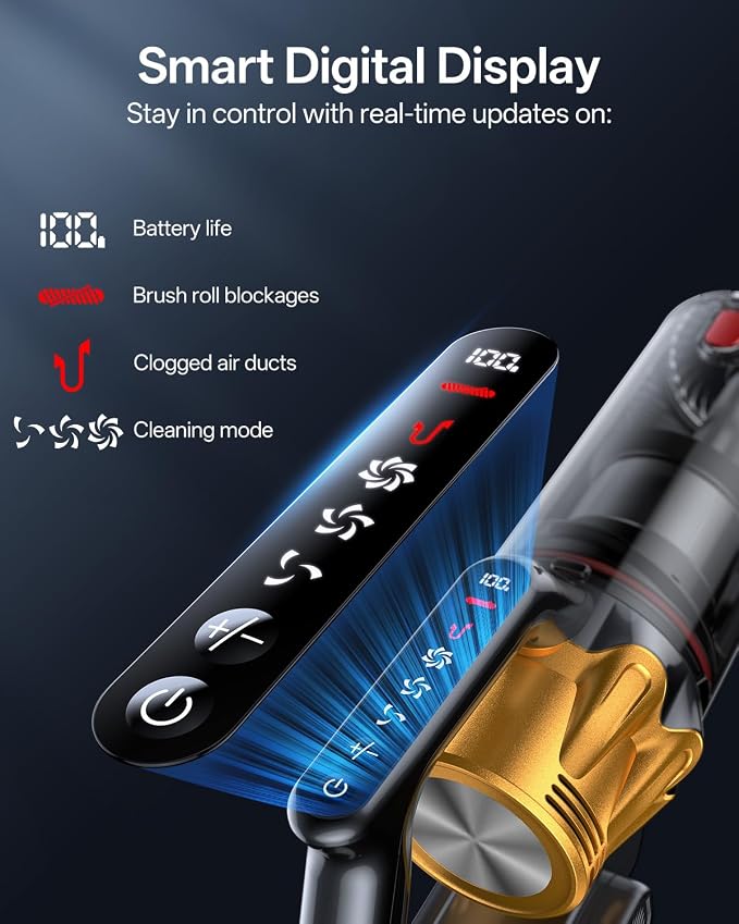 Cordless Vacuum Cleaner, 650W 55KPa 60Mins Vacuum Cleaners for Home, 8-in-1 Stick Vacuum with Charging Dock Station, Powerful