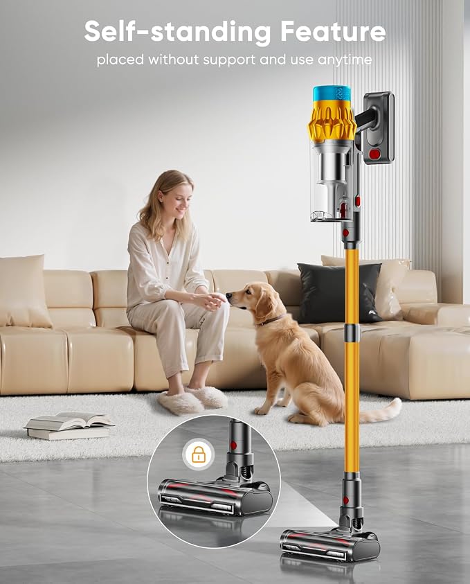 Cordless Vacuum Cleaner, 650W/55KPA/70 Mins Vacuum Cleaners for Home with Self-Standing, Anti-Tangle Brush, Smart Display and
