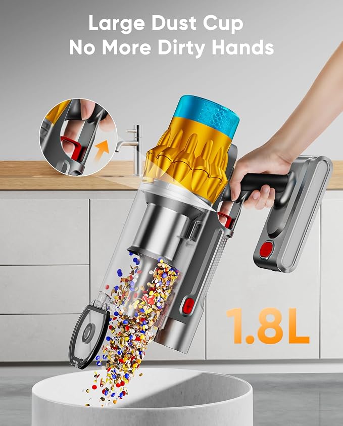 Cordless Vacuum Cleaner, 650W/55KPA/70 Mins Vacuum Cleaners for Home with Self-Standing, Anti-Tangle Brush, Smart Display and