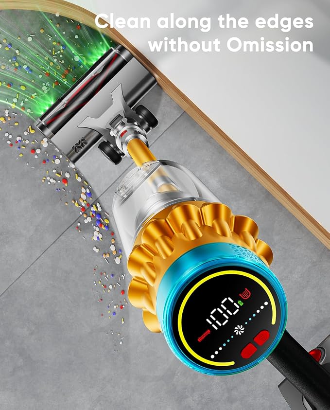 Cordless Vacuum Cleaner, 650W/55KPA/70 Mins Vacuum Cleaners for Home with Self-Standing, Anti-Tangle Brush, Smart Display and