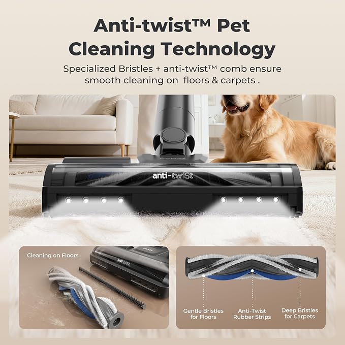Cordless Vacuum Cleaner,65Mins Stick Vacuum Cleaners for Home,400W/190AW Powerful Suction,Anti-Tangle,LED