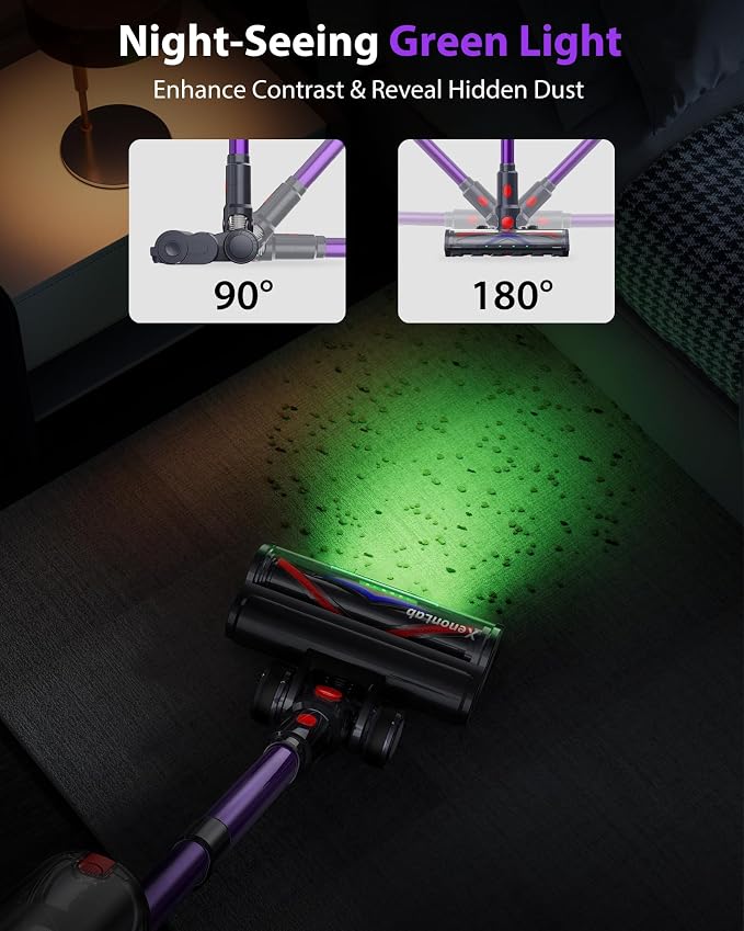 Cordless Vacuum Cleaner, 75Mins/55KPa/650W Freestanding Stick Vacuum Cleaners for Home, Rechargeable, Lightweight, Cone
