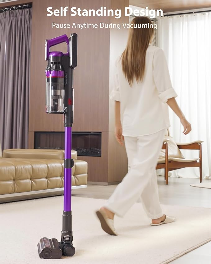 Cordless Vacuum Cleaner, 75Mins/55KPa/650W Freestanding Stick Vacuum Cleaners for Home, Rechargeable, Lightweight, Cone