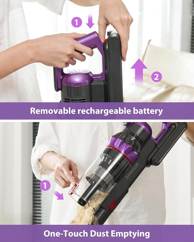 Cordless Vacuum Cleaner, 75Mins/55KPa/650W Freestanding Stick Vacuum Cleaners for Home, Rechargeable, Lightweight, Cone