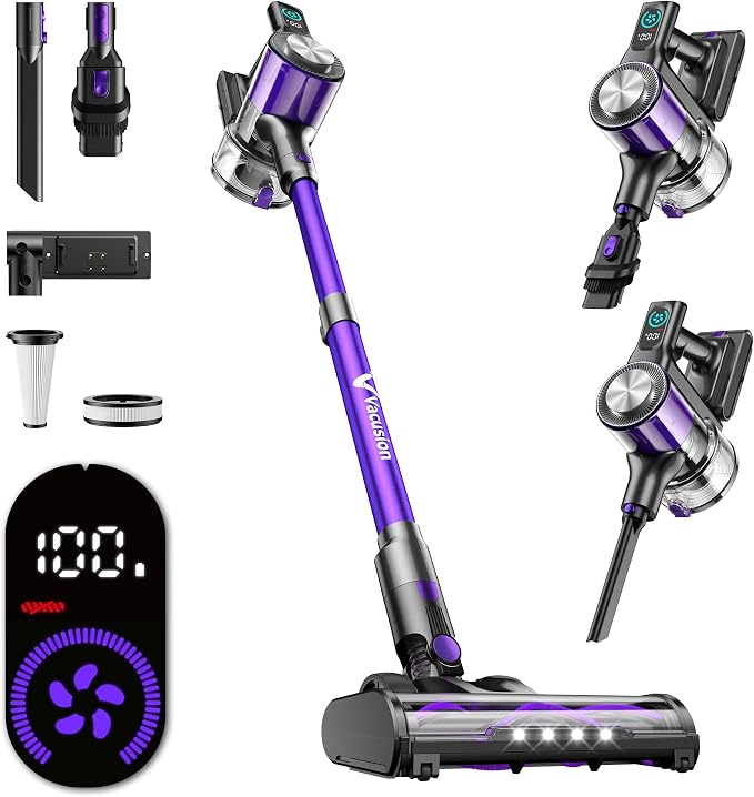 Cordless Vacuum Cleaner, 8-in-1 Cordless Stick Vacuum Cleaner with 3 Suction Modes, Up to 45mins Runtime, Rechargeable