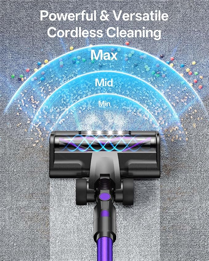 Cordless Vacuum Cleaner, 8-in-1 Cordless Stick Vacuum Cleaner with 3 Suction Modes, Up to 45mins Runtime, Rechargeable