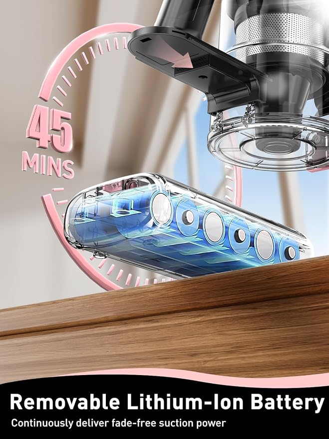 Cordless Vacuum Cleaner, 8 in 1 Powerful Suction Lightweight Vacuum Cleaner for Home, LED Display, 3 Suction Modes, 45Mins