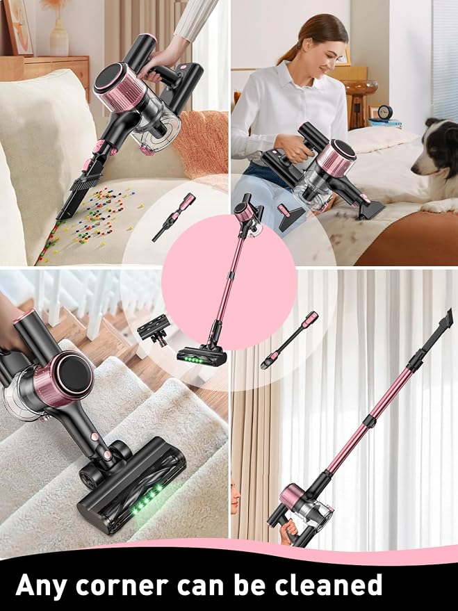Cordless Vacuum Cleaner, 8 in 1 Powerful Suction Lightweight Vacuum Cleaner for Home, LED Display, 3 Suction Modes, 45Mins