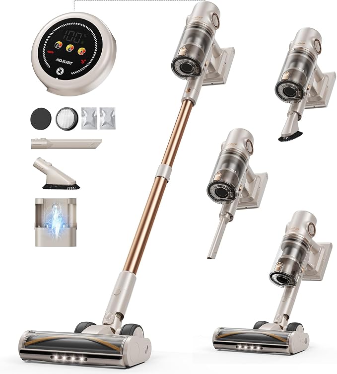 Cordless Vacuum Cleaner,80Mins/50kpa/600W Vacuum Cleaners for Home,Stick Vacuums with Self-Standing,Touch Screen,LED