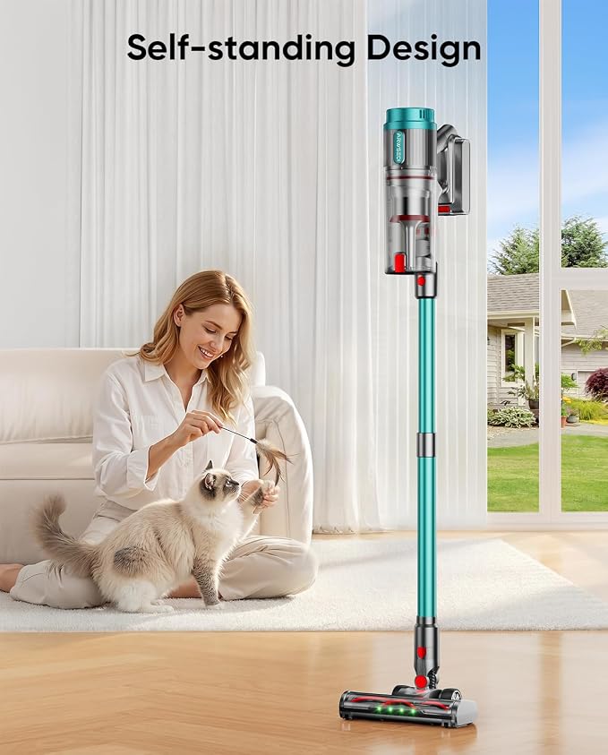Cordless Vacuum Cleaner, 80Mins 650W/55KPA Self-Standing Vacuum Cleaners for Home, Stick Vacuum with Anti-Tangle Brush