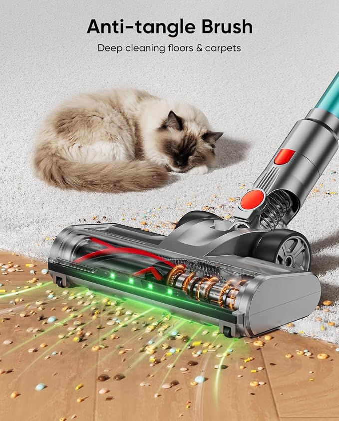 Cordless Vacuum Cleaner, 80Mins 650W/55KPA Self-Standing Vacuum Cleaners for Home, Stick Vacuum with Anti-Tangle Brush