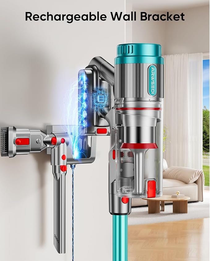 Cordless Vacuum Cleaner, 80Mins 650W/55KPA Self-Standing Vacuum Cleaners for Home, Stick Vacuum with Anti-Tangle Brush