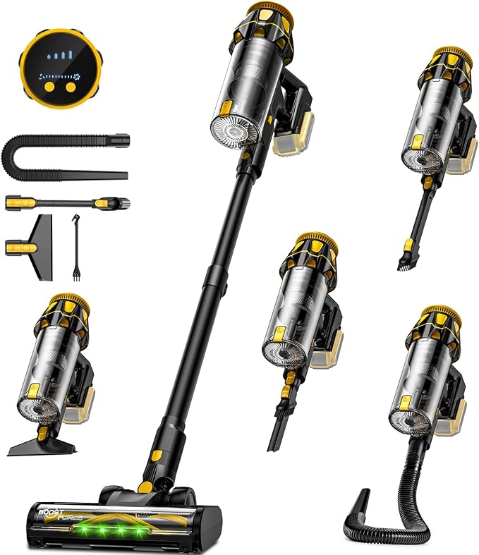 Cordless Vacuum Cleaner for 20V Battery, 45KPA 400W Vacuum Cleaners for Home, Self-Standing Stick Vac w/LED Display