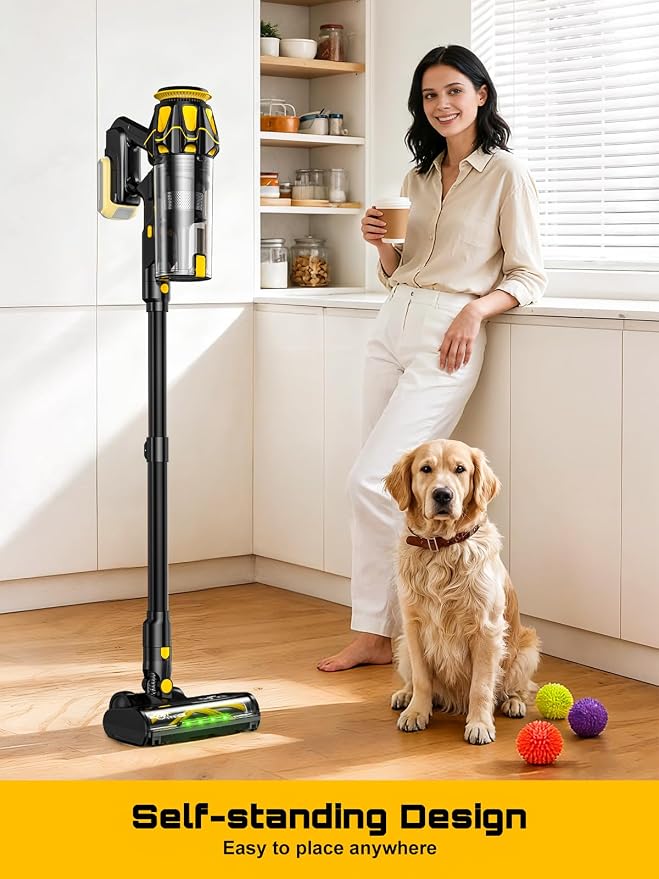 Cordless Vacuum Cleaner for 20V Battery, 45KPA 400W Vacuum Cleaners for Home, Self-Standing Stick Vac w/LED Display