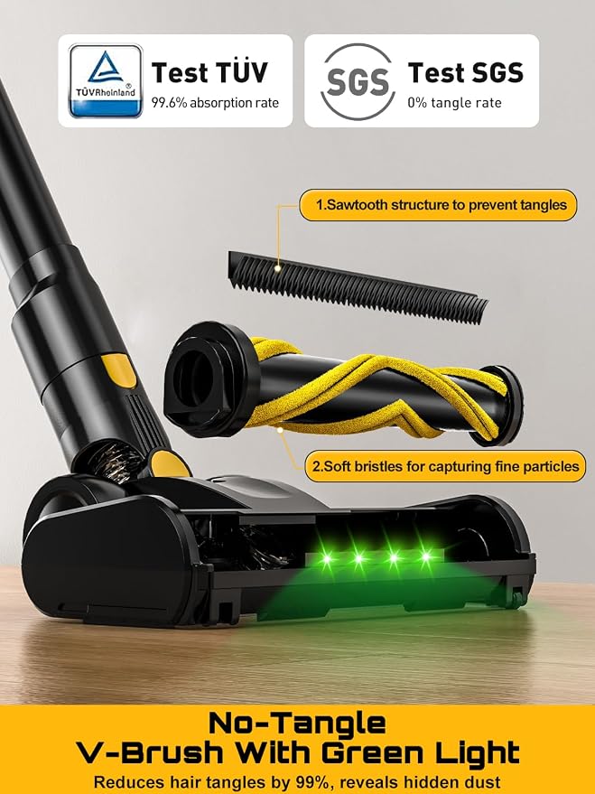Cordless Vacuum Cleaner for 20V Battery, 45KPA 400W Vacuum Cleaners for Home, Self-Standing Stick Vac w/LED Display