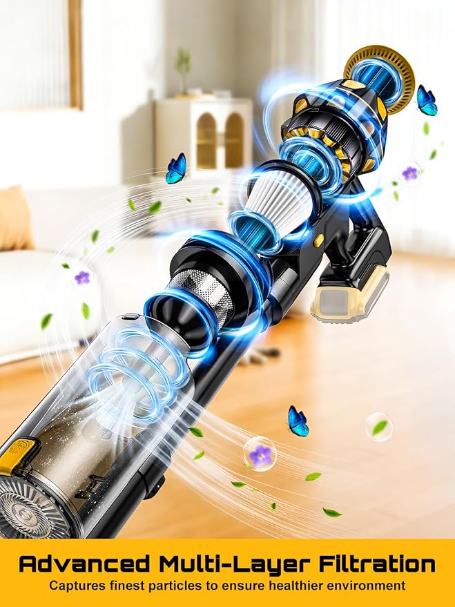 Cordless Vacuum Cleaner for 20V Battery, 45KPA 400W Vacuum Cleaners for Home, Self-Standing Stick Vac w/LED Display