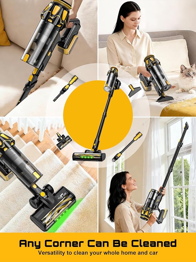 Cordless Vacuum Cleaner for 20V Battery, 45KPA 400W Vacuum Cleaners for Home, Self-Standing Stick Vac w/LED Display