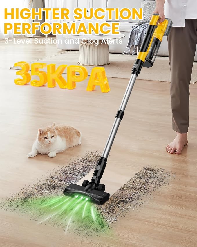 Cordless Vacuum Cleaner for 20V Battery, 7-in-1 Lightweight Stick Vacuum with HEPA Filter, 35KPA Suction, 350W