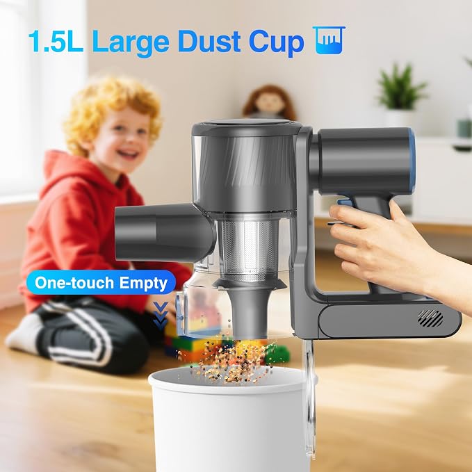 Cordless Vacuum Cleaner for Home,550W /48Kpa 50Mins Stick Vacuum,Anti-Tangle 1.5L Dust Cup, Rechargeable Wireless Handheld