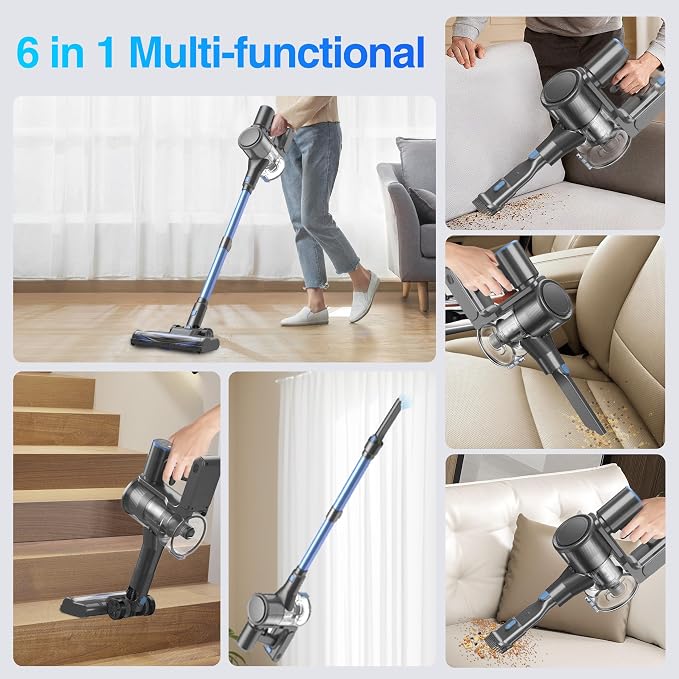 Cordless Vacuum Cleaner for Home,550W /48Kpa 50Mins Stick Vacuum,Anti-Tangle 1.5L Dust Cup, Rechargeable Wireless Handheld