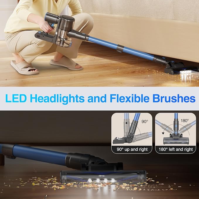 Cordless Vacuum Cleaner for Home,550W /48Kpa 50Mins Stick Vacuum,Anti-Tangle 1.5L Dust Cup, Rechargeable Wireless Handheld