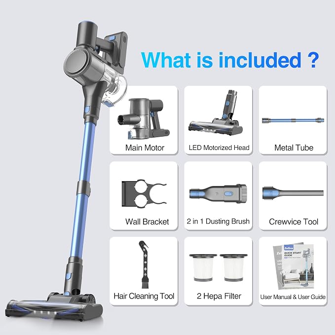 Cordless Vacuum Cleaner for Home,550W /48Kpa 50Mins Stick Vacuum,Anti-Tangle 1.5L Dust Cup, Rechargeable Wireless Handheld