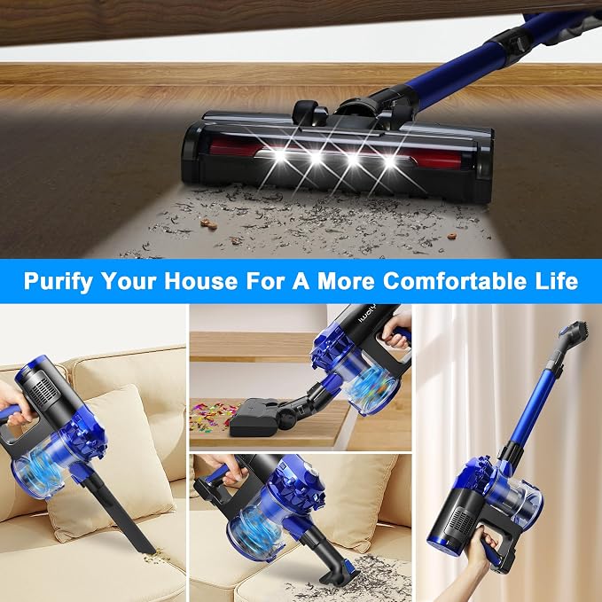 Cordless Vacuum Cleaner for Home, Brushless Stick Vacuum with 28KPa Powerful Suction, Rechargeable Battery, 3 Modes, Portable