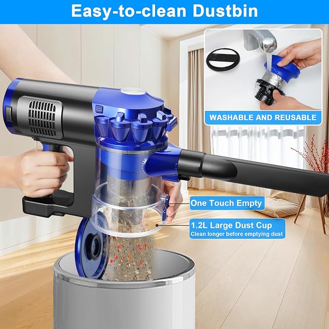 Cordless Vacuum Cleaner for Home, Brushless Stick Vacuum with 28KPa Powerful Suction, Rechargeable Battery, 3 Modes, Portable