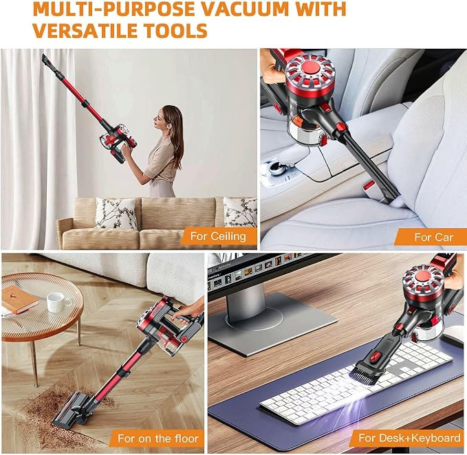 Cordless Vacuum Cleaner for Home,Lightweight Stick Vacuum Cordless Rechargeable with Power Suction, Up to 35 Mins Runtime