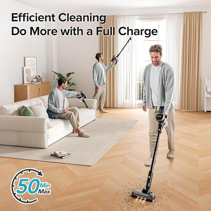 Cordless Vacuum Cleaner, Max 50 Mins Runtime, Stick Vacuum with Touch Screen,Lightweight Vacuum for Carpet, Home Hardwood