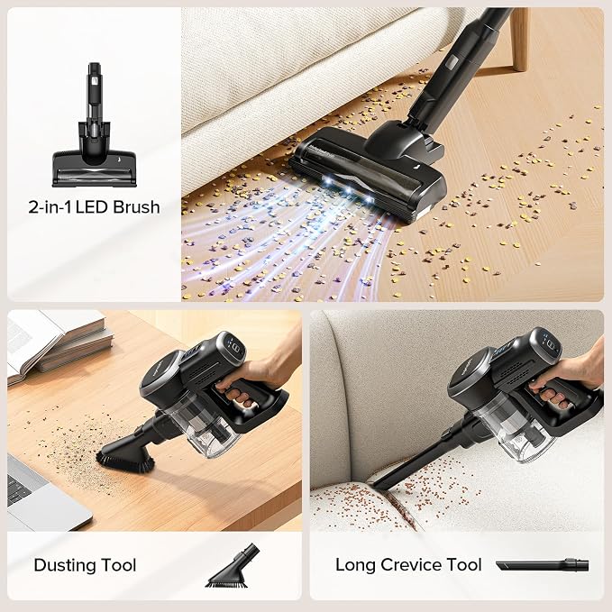 Cordless Vacuum Cleaner, Max 50 Mins Runtime, Stick Vacuum with Touch Screen,Lightweight Vacuum for Carpet, Home Hardwood