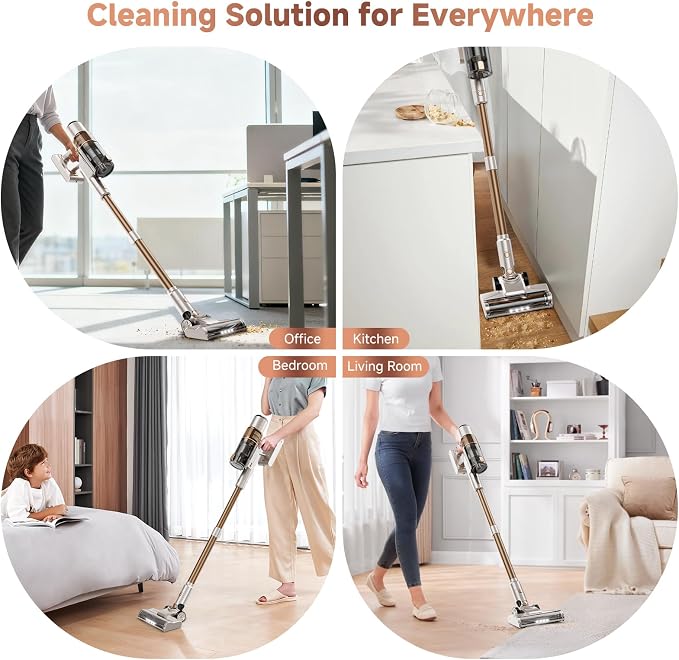 Cordless Vacuum Cleaner: Portable 6-in-1 Stick Vacuum with Anti-Tangle Brush, LED Headlight, Self-Standing, HD Display